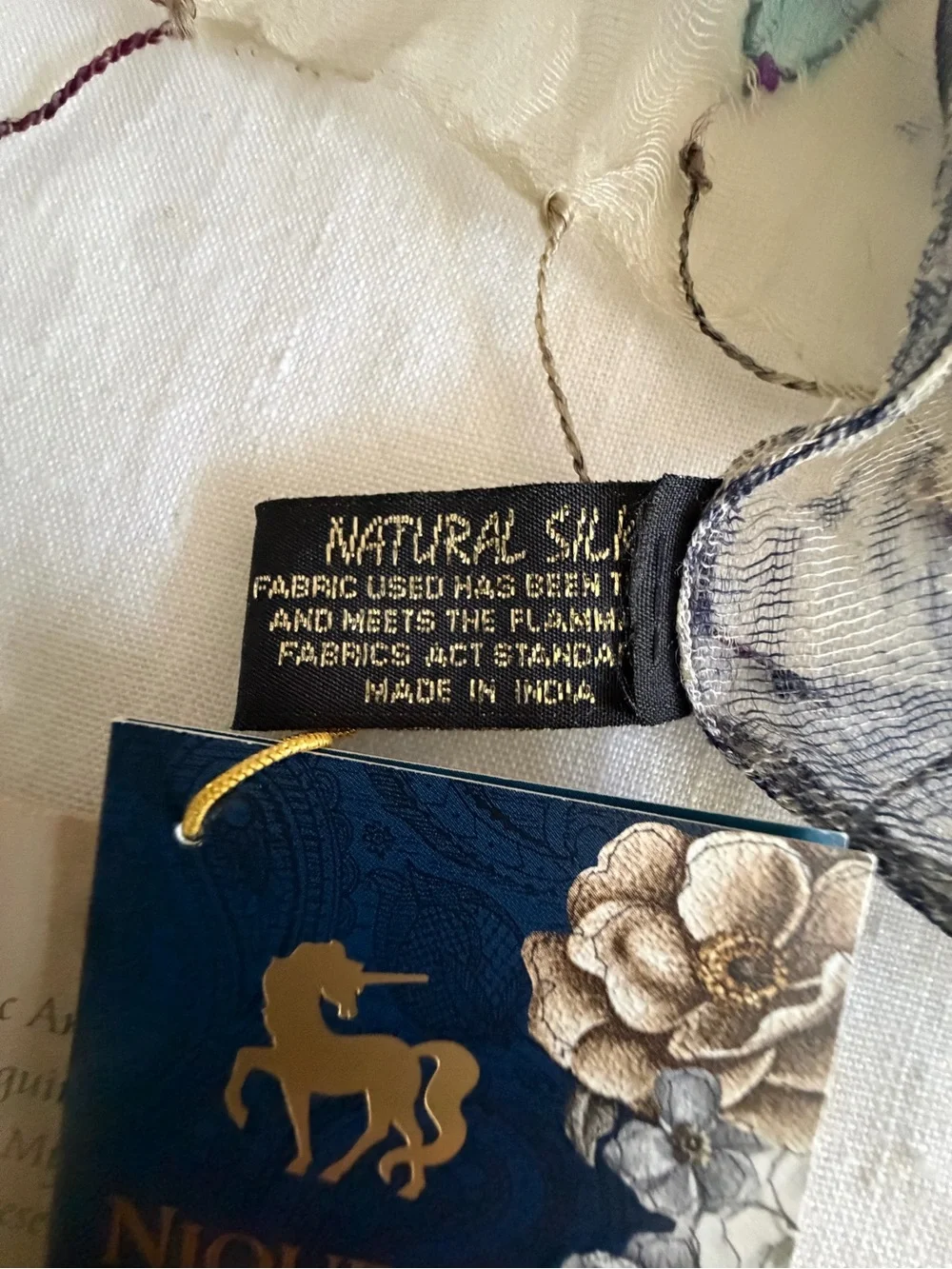Nique Sheer Floral Silk Scarf in Cream with Purple & Teal Accents